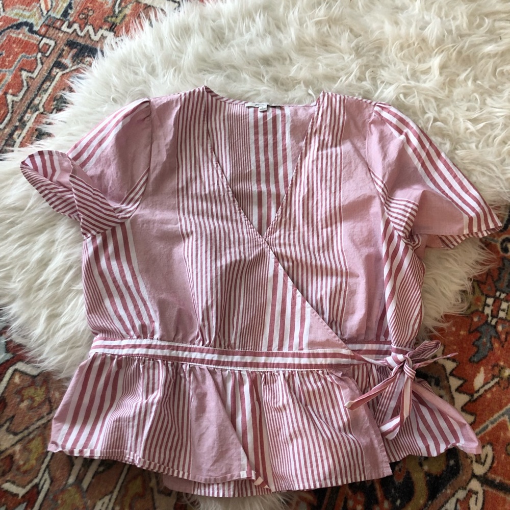 Ruffle-Hem Wrap Top in Stripe Mix- madewell